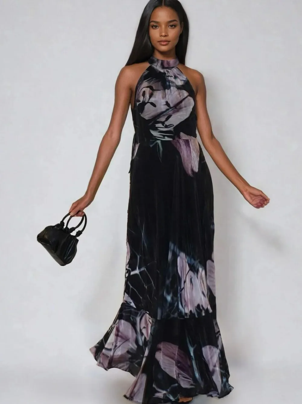 Discount Religion Black Florence Halterneck Maxi Dress With Sash Detail In Dark Floral