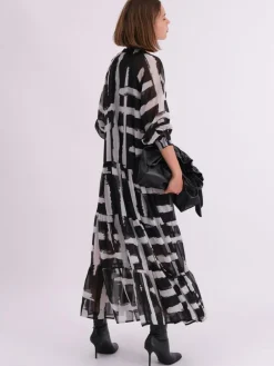 Religion Black Sunset Maxi Shirt Dress With A Tiered Boho Style Skirt In Abstract Prints^Women Maxi Dresses