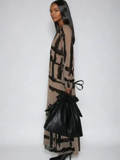 Religion Brown Loose Zoe Maxi Dress In Bold Selvage Black Stripe On Caramel^Women Maxi Dresses