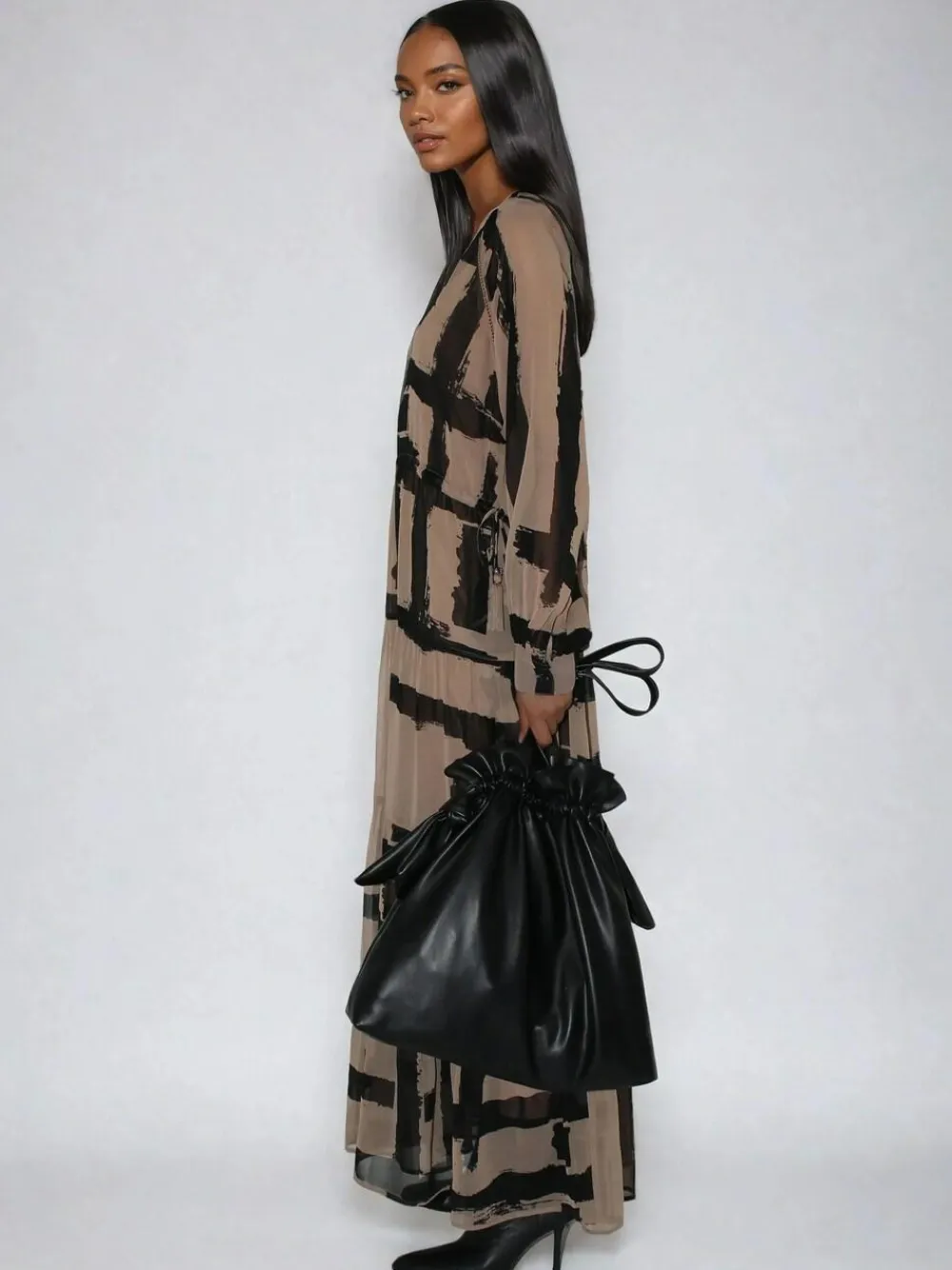 Religion Brown Loose Zoe Maxi Dress In Bold Selvage Black Stripe On Caramel^Women Maxi Dresses