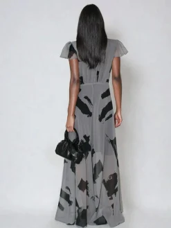 Online Religion Grey Indium Maxi Tea Dress With Feminine Button Detail In Abstract