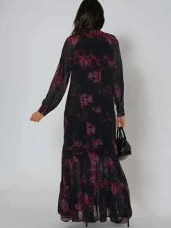 Religion Red Zoe Tiered Maxi Boho Dress With Tiered Skirt In Dark Floral^Women Maxi Dresses