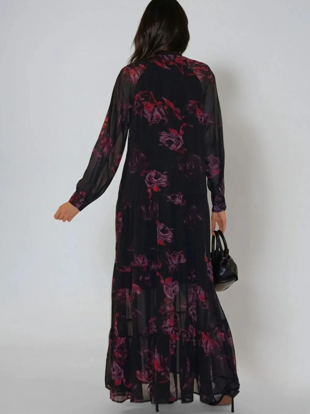 Religion Red Zoe Tiered Maxi Boho Dress With Tiered Skirt In Dark Floral^Women Maxi Dresses