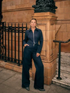 Discount Next Rinse Blue Denim Belted Wide Leg Jumpsuit