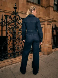 Discount Next Rinse Blue Denim Belted Wide Leg Jumpsuit
