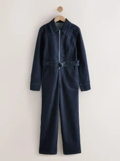 Discount Next Rinse Blue Denim Belted Wide Leg Jumpsuit