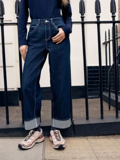 Next Boyfriend Wide Leg Mid Rise Turn Up Jeans^Women Jeans|Jeans