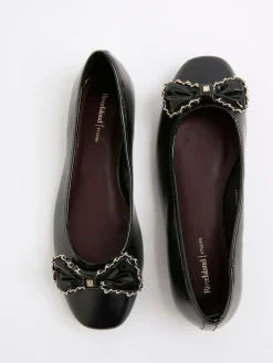 Clearance River Island Black Chain Bow Ballet Pumps