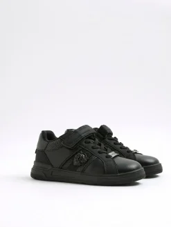 Discount River Island Black Faux Leather Lion Head Trainers