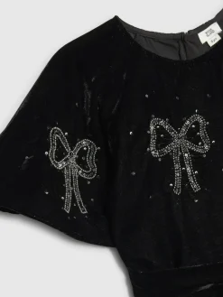 Discount River Island Black Girls Velvet Bow Playsuit