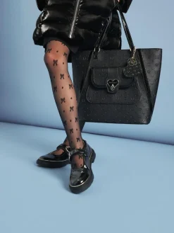 New River Island Black Heart Lock Pocket Shopper Bag