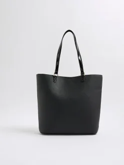 New River Island Black Heart Lock Pocket Shopper Bag