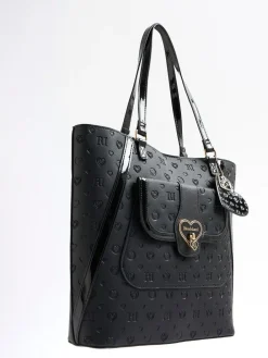New River Island Black Heart Lock Pocket Shopper Bag