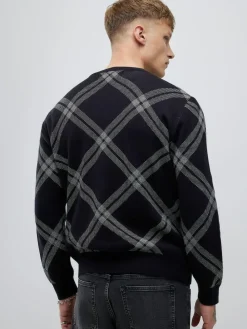 Online River Island Black Knitted Check Print Jumper