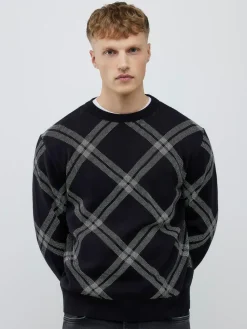 Online River Island Black Knitted Check Print Jumper