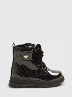 River Island Black Patent Monogram Boots^ Baby Boots|Boots