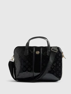 River Island Black Patent Monogram Laptop Case Bag^Women Bags