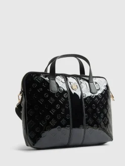 River Island Black Patent Monogram Laptop Case Bag^Women Bags