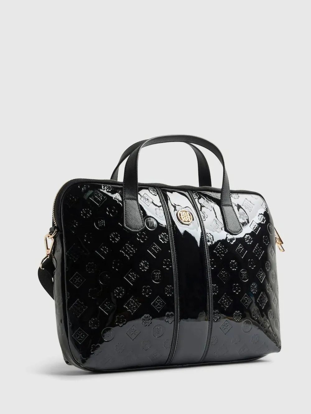 River Island Black Patent Monogram Laptop Case Bag^Women Bags