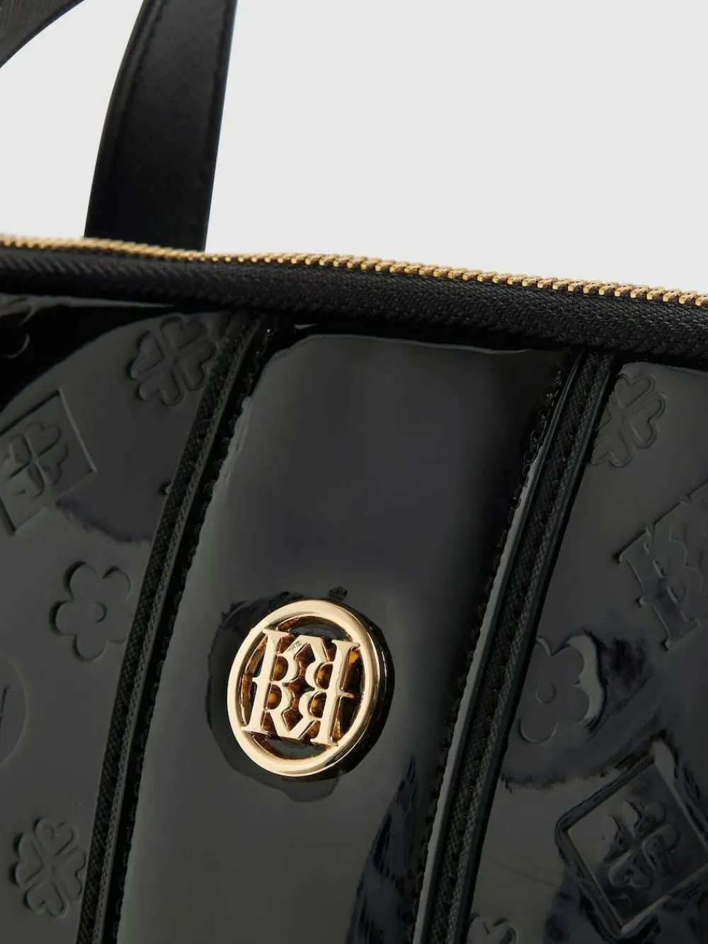 River Island Black Patent Monogram Laptop Case Bag^Women Bags