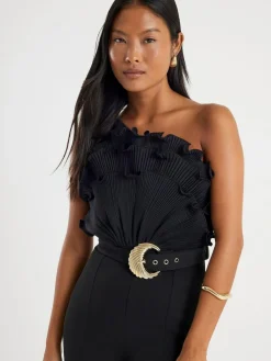 River Island Black Petite 3D Trim One Shoulder Jumpsuit^Women Jumpsuits & Playsuits