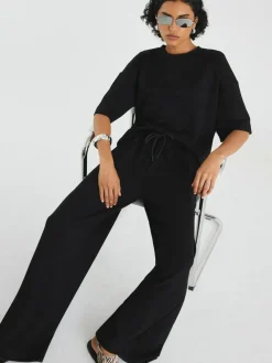 Online River Island Premium Wide Leg Joggers Black