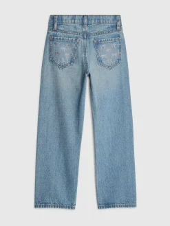 Hot River Island Blue Bow Hotfix Straight Leg Jeans