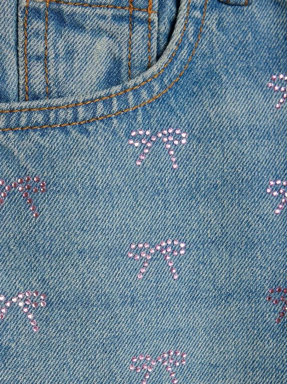 Hot River Island Blue Bow Hotfix Straight Leg Jeans