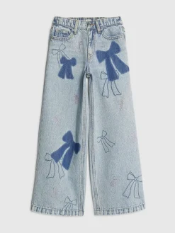 River Island Blue Bow Patchwork Wide Leg Jeans
