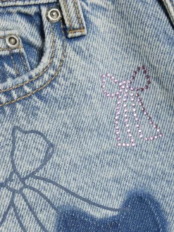 River Island Blue Bow Patchwork Wide Leg Jeans