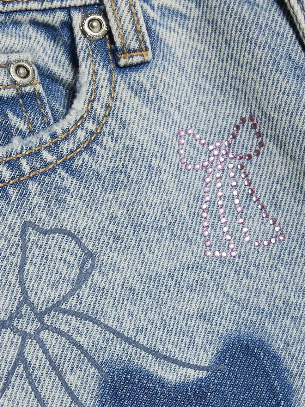 River Island Blue Bow Patchwork Wide Leg Jeans