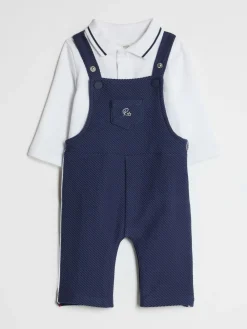 River Island Blue Long Sleeve Polo & Dungaree Set^BOY Dungarees