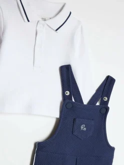 River Island Blue Long Sleeve Polo & Dungaree Set^BOY Dungarees
