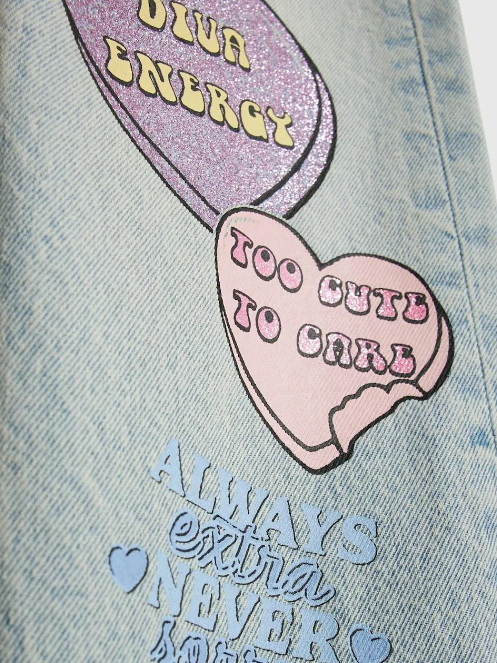 Discount River Island Blue Loveheart Graffiti Straight Leg Jeans