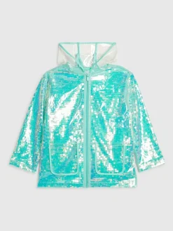 Discount River Island Blue Sequin Rain Trench Coat