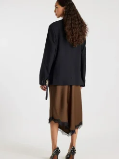 Best River Island Brown Asymmetric Lace Trim Satin Skirt