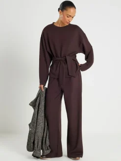 Online River Island Brown Premium Wide Leg Joggers