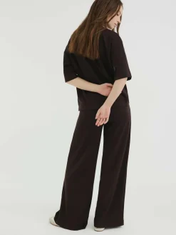 Online River Island Brown Premium Wide Leg Joggers
