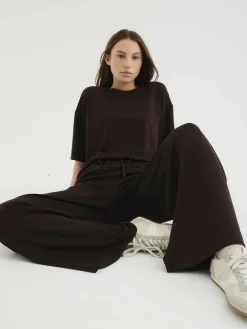 Online River Island Brown Premium Wide Leg Joggers