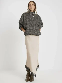 Clearance River Island Brown Satin Skirt With Lace