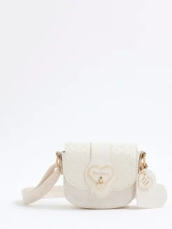 Sale River Island Cream Girls Monogram Heartlock Bag