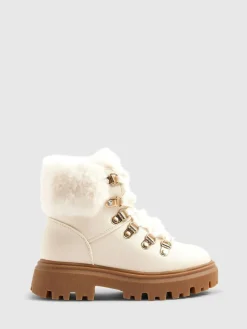 River Island Cream Lace Up Hiker Boots^ Boots & Wellies