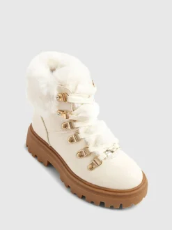 River Island Cream Lace Up Hiker Boots^ Boots & Wellies