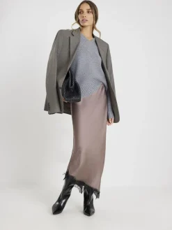 River Island Grey Satin Skirt With Lace^Women Skirts