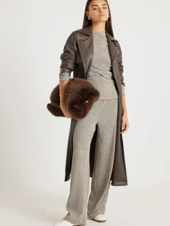 Clearance River Island Grey Texture Wide Leg Relaxed Bottoms