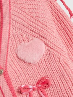 River Island Pink 3D Heart & Bow Cardigan^ Knitwear|Knitwear