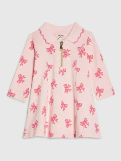 Discount River Island Pink Long Sleeve Bow Collar Rib Dress
