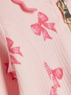 Discount River Island Pink Long Sleeve Bow Collar Rib Dress