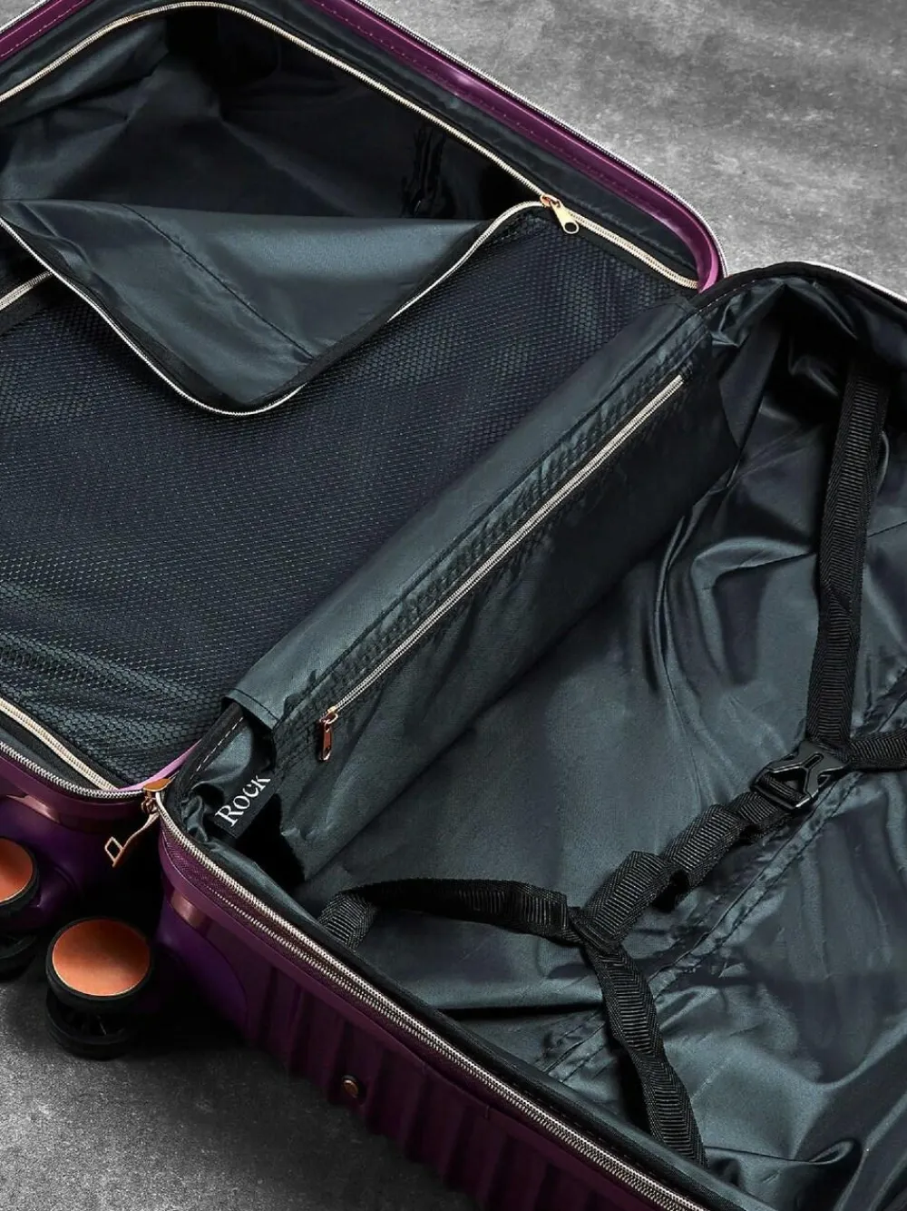 Outlet Rock Luggage Selene 3 Piece Suitcase Set Purple