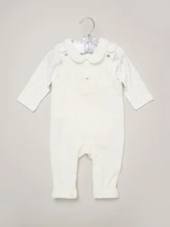 New Rock-A-Bye Baby Boutique Baby Velour White Dungarees and Bodysuit Set